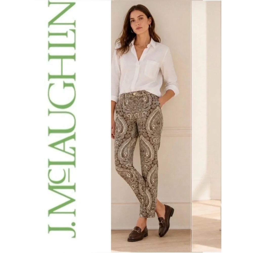 J McLaughlin Lexi Jean Brown & Off-White Paisley Print Size 6 Slim Fit NWOT
